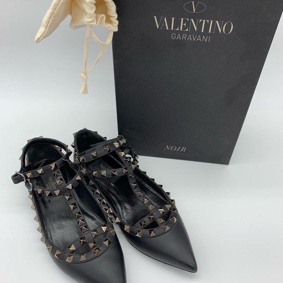 Authentic Valentino Garavani rockstud Noir cage flats - Picture 4 of 16